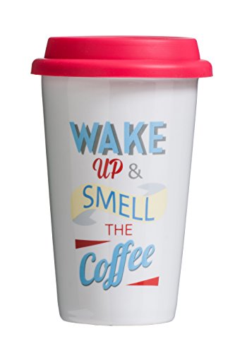 Premier Wake up Reisebecher, Porzellan, Silikon, Doppelwand, 330ml von Premier