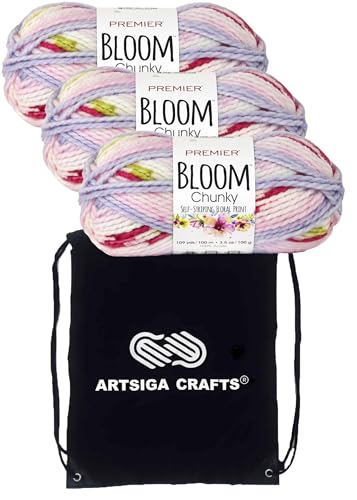 Premier Yarns Bloom Chunky Hydrangea 1114-01 Strickgarn, Same Dyelot Chunky Bulky #5, weiches Strickgarn, 100 % Acryl, mit Projekttasche, 3 Stück Premier Yarns Bloom Chunky Hydrangea 1114-01 Strickgarn, Same Dyelot Chunky Bulky #5, weiches Strickgarn, 100 % Acryl, mit Projekttasche, 3 Stück von Premier Yarns