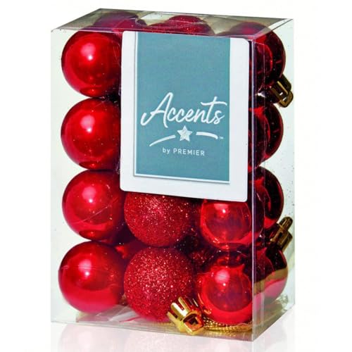 24 x Red shatterproof Christmas Tree Baubles Decorations Mixed finishes by Premier von Premier