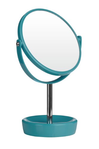Premier Housewares 1600579 Kosmetikspiegel, schwenkbar, mit Vergrößerung, Kunststoff, Türkis/verchromt von Premier