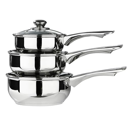Premier Housewares 3er Set Pan, Spiegelglanzpolierter Edelstahl, Glasdeckel Premier Housewares 3er Set Pan, Spiegelglanzpolierter Edelstahl, Glasdeckel von Premier
