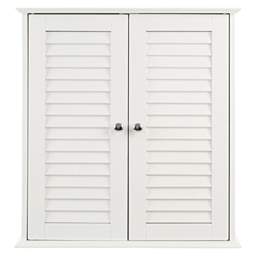 Premier Housewares Badezimmer-Hängeschrank mit Lamellen-Doppeltür, 55 x 52 x 22 cm, weiß, Holz, 55x52x22 von Premier