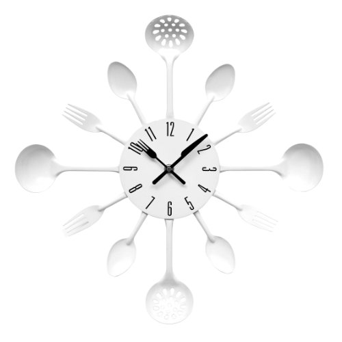 Premier Housewares Besteck Wanduhr, 43 cm Durchmesser, weiß von Premier