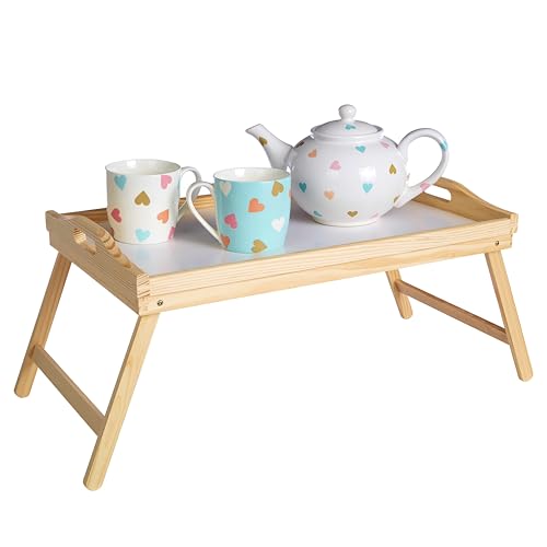 Premier Housewares Bett Tablett, Pinienholz, weiße Spitze von Premier