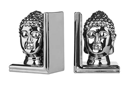 Premier Housewares Buchstütze Buddha, Keramik, 2er-Set, Silber von Premier