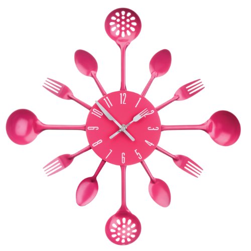 Premier Housewares Cutlery Hot Pink Besteck Metall Wanduhr, Rosa, 4x33x33 von Premier