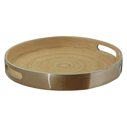 Premier Housewares Kyoto Small Round Gold Serviertablett, Bambus, 30x30x4 von Premier