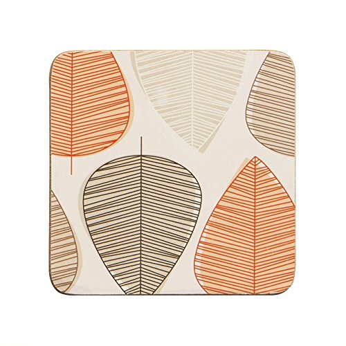 Premier Housewares Leaf Untersetzer, 4 Stück, Grün Orange, Cork, 10x10x2 von Premier