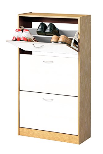 Premier Housewares Premier Haushaltswaren Schuhschrank mit 3 Schubladen, Holz, Eiche/Weiß, 24x63x118 cm, MDF, Eichenfurnier, Oak/Weiß, 24x63x118 von Premier