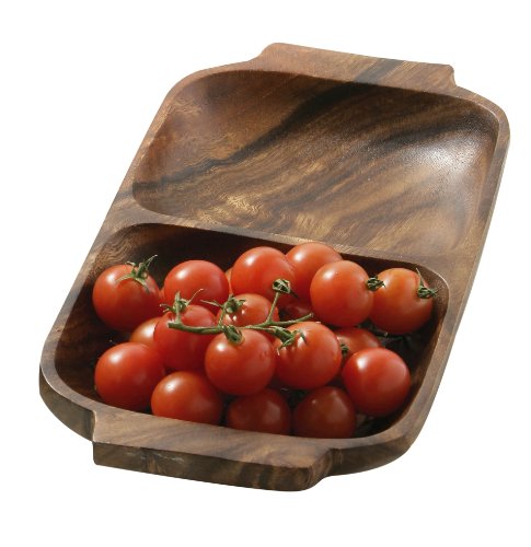 Premier Housewares Rechteckiger Servierteller mit 2 Bereichen und Griffen aus Akazienholz 4x32x18 cm, braun, 18x32x4 von Premier