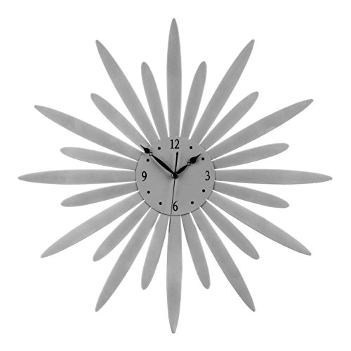 Premier Housewares Silberne Sunburst Design Wanduhr, Metall, Silber, 4x60x60 von Premier