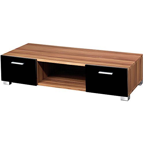 Premier Housewares TV-Tisch in Walnussfurnier mit Schubladen in Hochglanz-Schwarz, 25 x 113 x 52 cm von Premier