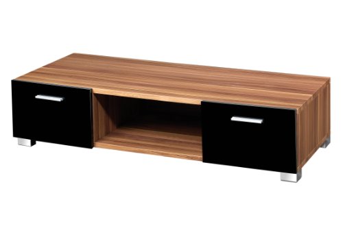 Premier Housewares TV-Tisch in Walnussfurnier mit Schubladen in Hochglanz-Schwarz, 25 x 113 x 52 cm von Premier