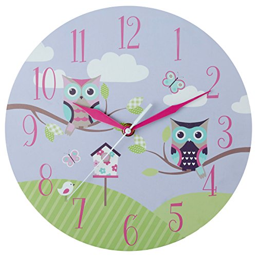 Premier Housewares Wanduhr für Kinder, Motiv: Eule, MDF, violett, 25 x 25 x 4 cm von Premier