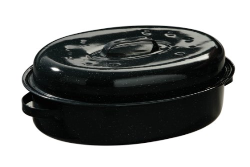 Premier Housewares ovale Kvasserolle, Deckel, Griff, Emaille, 42 x 31 cm, schwarz gesprenkelt, 31x42x15 von Premier