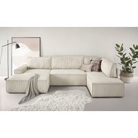 Home affaire Wohnlandschaft "SHERWOOD 329 cm, U-Form, Schlafsofa,", Schlaffunktion m. Bettkasten (194x139 cm), Cord, Vintage, Samtvelours von home affaire