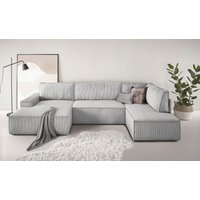 Home affaire Wohnlandschaft "SHERWOOD 329 cm, U-Form, Schlafsofa,", Schlaffunktion m. Bettkasten (194x139 cm), Cord, Vintage, Samtvelours von home affaire
