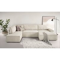 Home affaire Wohnlandschaft "SHERWOOD 329 cm, U-Form, Schlafsofa,", Schlaffunktion m. Bettkasten (194x139 cm), Cord, Vintage, Samtvelours von home affaire