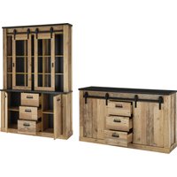 Home affaire Wohnwand "SHERWOOD", (2 St.), Scheunentorbeschlag und Apothekergriffe aus Metall, Höhe 201 cm von home affaire