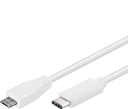 PremiumCord USB-C auf Micro USB 2.0 Verbindungskabel 0,6m, USB 3.1 Typ C Stecker auf Micro USB 2.0 B Stecker, 3x geschirmt, Farbe weiß, Länge 0,6m von PremiumCord
