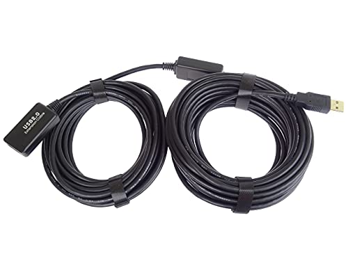 PremiumCord Aktives USB Verlängerungskabel mit Repeater 20m, USB A Buchse auf A Stecker, USB 2.0 High Speed Kabel, 2x geschirmt, AWG20/28, Farbe schwarz, Länge 20m von PremiumCord