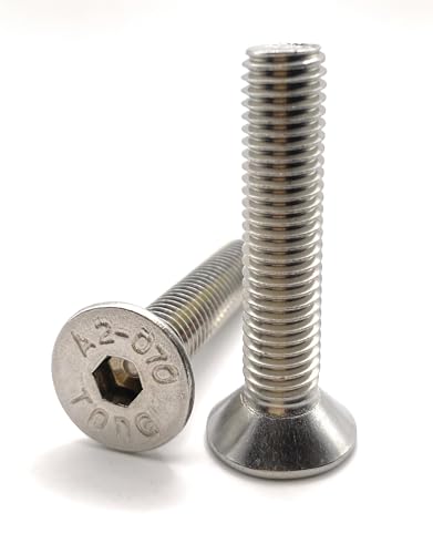 Schrauben M10 x 50 mm, Senkkopf BTR aus Edelstahl A2 | Schrauben FHC mit Innensechskant (Inbusschlüssel) ISO 10642 / DIN 7991 | Schrauben Edelstahl A2 (V2A/304): 20 Stück Premium Fixation von Premium Fixation