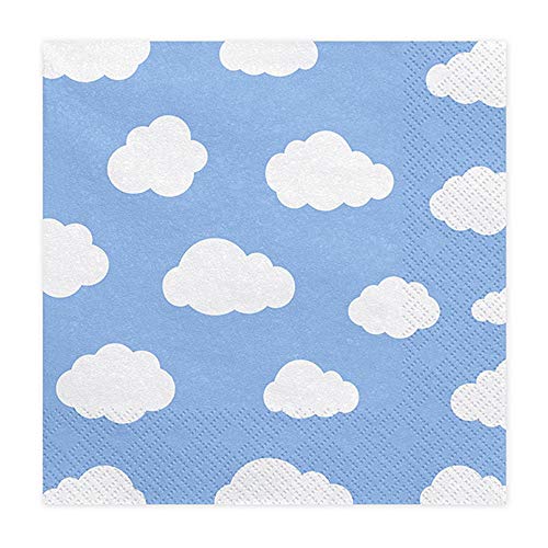 Premium Weddings Papierservietten 'Kleiner Pilot' 33 x 33 cm 20 Stück - Servietten Wölkchen blau-weiß von Premium Weddings