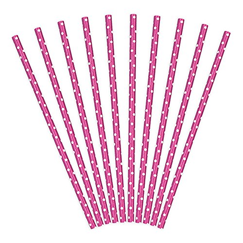 Papierstrohhalme pink Punkte weiß 10 Stück - Papier-Trinkhalme Strohhalme Papier Trinkhalme Papier Papierhalme pink Punkte weiß von Premium Weddings