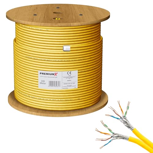 Premium X 100m CAT 7A Netzwerkkabel Duplex LAN-Kabel Verlegekabel Ethernet Kupfer Datenkabel AWG 23 S/FTP PiMF PoE Eca Cat7A 1200 MHz Installationskabel Halogenfrei von Premium X