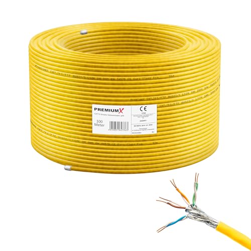 Premium X 100m CAT 7A Netzwerkkabel Simplex LAN-Kabel Verlegekabel Ethernet Kupfer Datenkabel AWG 23 S/FTP PiMF PoE Eca Cat7A 1200 MHz Installationskabel Halogenfrei von Premium X