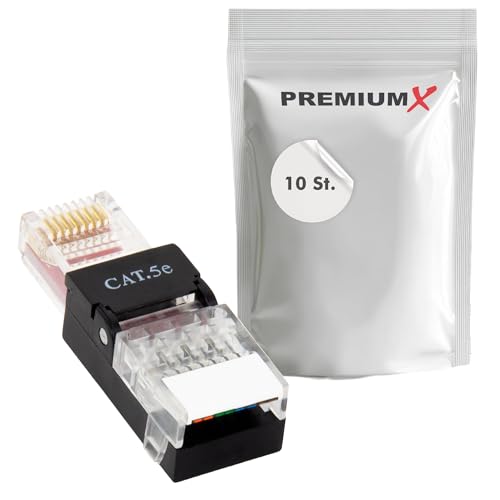 Premium X 10x Netzwerkstecker ungeschirmt RJ45 CAT5e Adapter Kupplung für Verlegekabel CAT5 und CAT6 AWG 24 bis 26 Innenleiter LAN Stecker werkzeuglos 1 Gbit/s vergoldete Kontakte Premium X 10x Netzwerkstecker ungeschirmt RJ45 CAT5e Adapter Kupplung für Verlegekabel CAT5 und CAT6 AWG 24 bis 26 Innenleiter LAN Stecker werkzeuglos 1 Gbit/s vergoldete Kontakte von Premium X