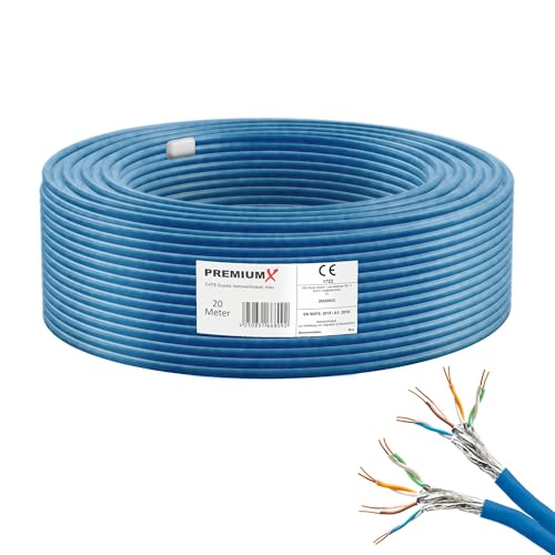 Premium X 20m CAT 8 Netzwerkkabel LAN Kabel Verlegekabel Ethernet Cat8 Installationskabel 40 Gbit/s AWG 22 reines Kupfer S/FTP PiMF PoE Eca Klasse Datenkabel Duplex - Blau von Premium X