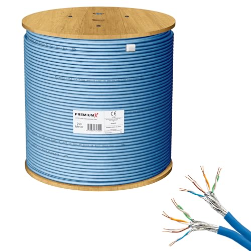 Premium X 250m CAT 8 Netzwerkkabel LAN Kabel Verlegekabel Ethernet Cat8 Installationskabel 40 Gbit/s AWG 23 reines Kupfer S/FTP PiMF PoE Eca Klasse Datenkabel Duplex - Blau von Premium X