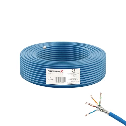 Premium X 25m CAT 8 Netzwerkkabel LAN Kabel Verlegekabel Ethernet Cat8 Installationskabel 40 Gbit/s AWG 23 reines Kupfer S/FTP PiMF PoE Eca Klasse Datenkabel Simplex - Blau von Premium X