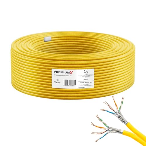 Premium X 30m CAT 7A Netzwerkkabel Duplex LAN-Kabel Verlegekabel Ethernet Kupfer Datenkabel AWG 23 S/FTP PiMF PoE Eca Cat7A 1200 MHz Installationskabel Halogenfrei von Premium X