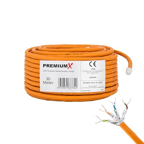 Premium X CAT 7 Netzwerkkabel 30m LAN Kabel Simplex Kupferkabel Ethernet Datenkabel S/FTP PiMF PoE Eca Kat7 Verlegekabel Installationskabel für müheloses Verlegen Premium X CAT 7 Netzwerkkabel 30m LAN Kabel Simplex Kupferkabel Ethernet Datenkabel S/FTP PiMF PoE Eca Kat7 Verlegekabel Installationskabel für müheloses Verlegen von Premium X