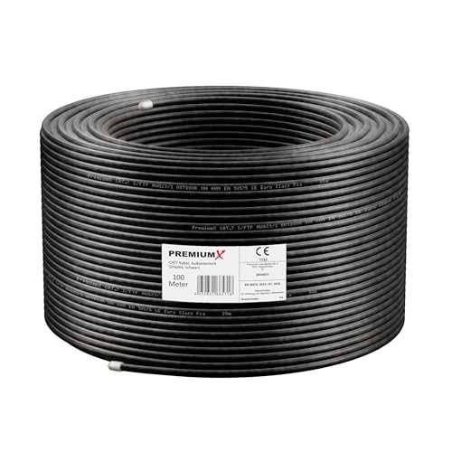 Premium X CAT 7 Outdoor Netzwerkkabel 100m - S/FTP, PE, AWG23/1, 10 Gbit/s, doppelt geschirmt, wetterfest, UV-beständig, Verlegekabel, Kupfer, schwarz Premium X CAT 7 Outdoor Netzwerkkabel 100m - S/FTP, PE, AWG23/1, 10 Gbit/s, doppelt geschirmt, wetterfest, UV-beständig, Verlegekabel, Kupfer, schwarz von Premium X