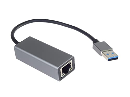 PremiumCord Adapter USB 3.0 auf Gigabit RJ45 Ethernet 10/100/1000 Mbit, LAN Adapter, USB 3.0 Typ A Stecker auf RJ45 Buchse, Cat5/6/7, Metallisches Design, Farbe: Space Grey, 20 cm von PremiumCord
