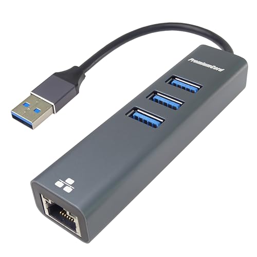 PremiumCord Adapter USB A auf Gigabit RJ45 + 3X USB A, Ethernet 10/100/1000Mbps, USB 3.2 Gen 1, 5 Gbit/s, Stecker auf Buchse, Aluminium, Länge 15 cm von PremiumCord