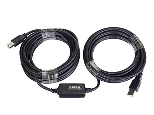 PremiumCord Aktives USB Verbindungskabel mit Repeater 15m, USB A Stecker auf B Stecker, USB 2.0 High Speed Kabel, 2x geschirmt, AWG20/28, Farbe schwarz, Länge 15m von PremiumCord