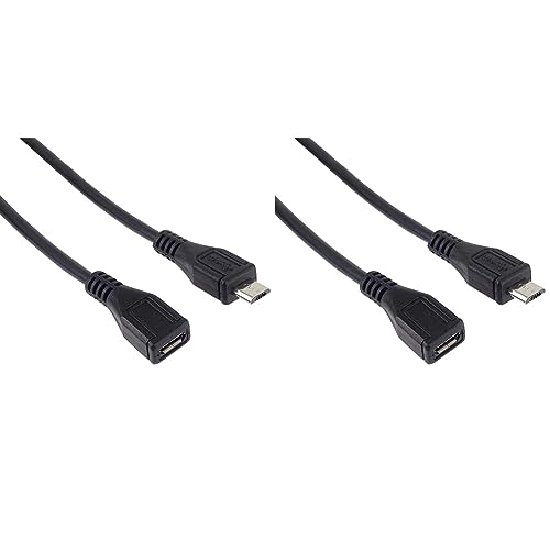 PremiumCord Micro USB Verlängerungskabel 2m, USB Micro B Buchse auf Micro B Stecker, USB 2.0 High Speed Datenkabel, 2x geschirmt, AWG28, Farbe schwarz, Länge 2m (Packung mit 2) von PremiumCord