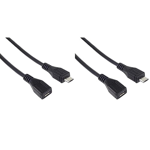 PremiumCord Micro USB Verlängerungskabel 3m, USB Micro B Buchse auf Micro B Stecker, USB 2.0 High Speed Datenkabel, 2x geschirmt, AWG28, Farbe schwarz, Länge 3m (Packung mit 2) von PremiumCord