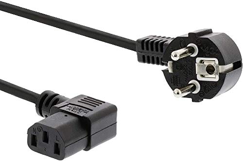 PremiumCord Netzkabel 220V (Maximale Spannung 250 V) 2m, Stromkabel mit Schutzkontakt gewinkelt auf Kaltgerätebuchse C13 gewinkelt, IEC 320, PC Netzkabel 3 Polig, Farbe schwarz von PremiumCord