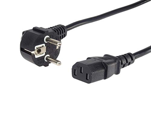 PremiumCord Netzkabel 230V 0,5m, Stromkabel mit Schutzkontakt gewinkelt auf Kaltgerätebuchse C13, IEC 320, PC Netzkabel 3 Polig, Farbe schwarz von PremiumCord