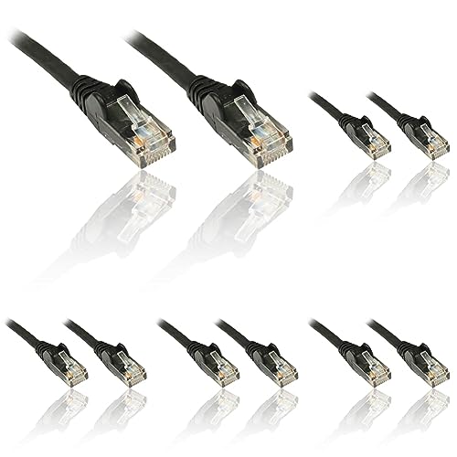 PremiumCord Netzwerkkabel, Ethernet, LAN & Patch Kabel CAT5e, UTP, Schnell flexibel & Robust RJ45 Kabel 1Gbit/S, AWG 26/7, Kupferkabel 100 Prozent Cu, Schwarz, 0, 25m (Packung mit 5) von PremiumCord
