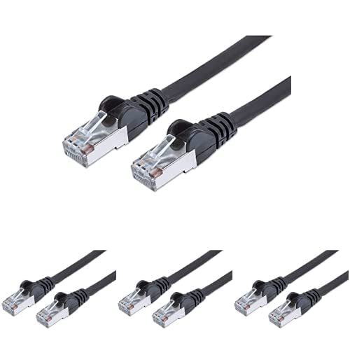 PremiumCord Netzwerkkabel, Ethernet, LAN & Patch Kabel CAT6a, 10Gbit/s, S/FTP PIMF Schirmung, AWG 26/7, 100% Cu, schnell flexibel und robust RJ45 Kabel, schwarz, 0,5m, 4er Pack von PremiumCord