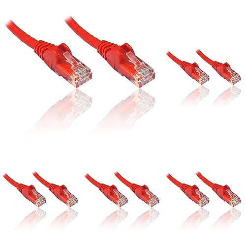 PremiumCord Netzwerkkabel, Ethernet, LAN & Patch Kabel Cat6, UTP, Schnell flexibel & Robust RJ45 Kabel 1Gbit/S, AWG 26/7, Kupferkabel 100 Prozent Cu, Rot, 0, 25m (Packung mit 5) von PremiumCord