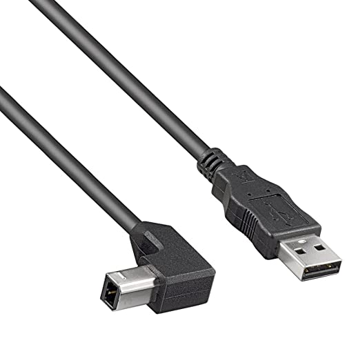 PremiumCord USB 2.0 High Speed Kabel M/M 0,5m, A Stecker auf B Stecker 90°, USB Verbindungskabel für Scanner usw, Doppelt geschirmt, AWG28, Farbe schwarz, Länge 0,5m, ku2ab05-90 von PremiumCord