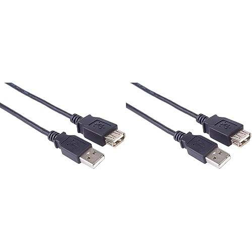PremiumCord USB 2.0 Verlängerungskabel 3m, Datenkabel HighSpeed bis zu 480Mbit/s, Ladekabel, USB 2.0 Typ A Buchse auf Stecker, 2X geschirmt, Farbe schwarz, Länge 3m, kupaa3bk (Packung mit 2) von PremiumCord