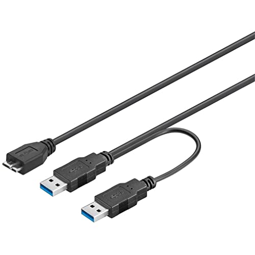 PremiumCord USB 3.0 Stromversorgung Y-Kabel, Micro USB B Stecker auf 2X USB A Stecker, Datenkabel SuperSpeed bis zu 5Gbit/S, Farbe schwarz, Länge 0, 3m von PremiumCord